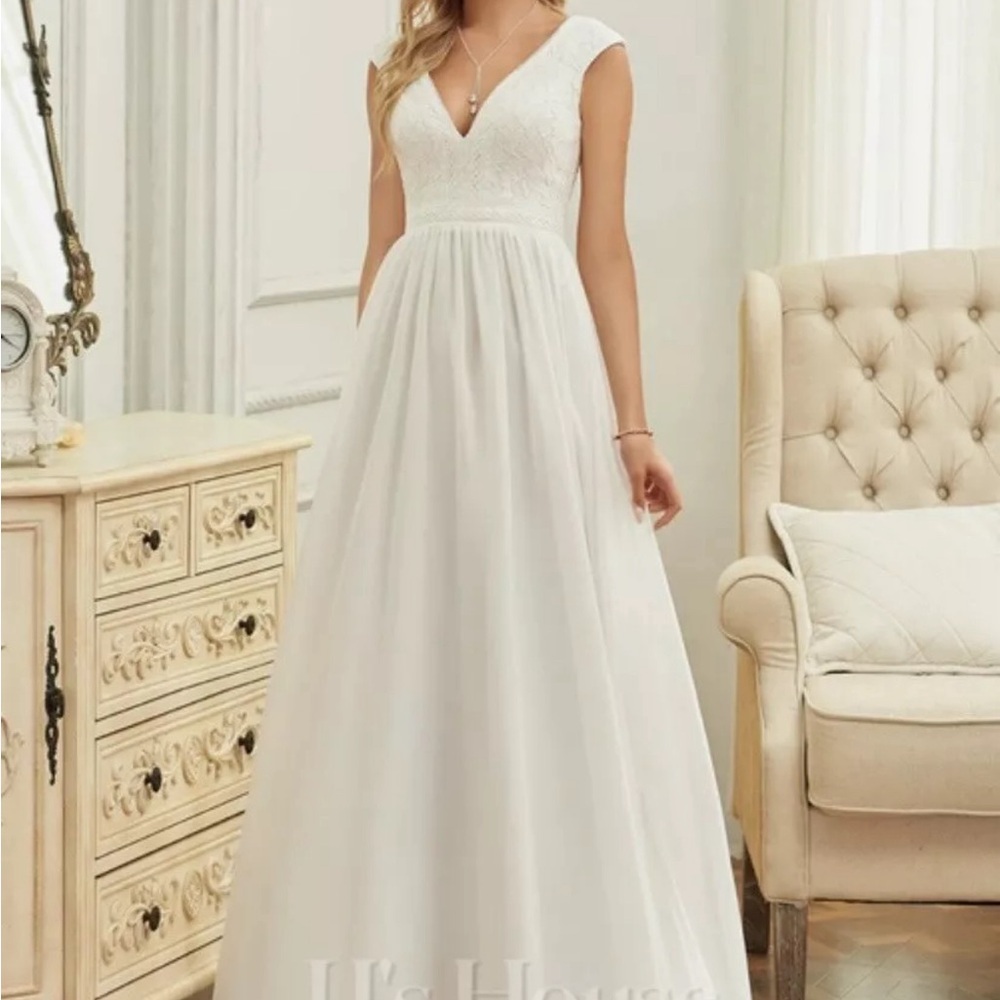 NEW JJs House A Line Wedding Dress; Size 12 White Floor Length Lace Chiffon